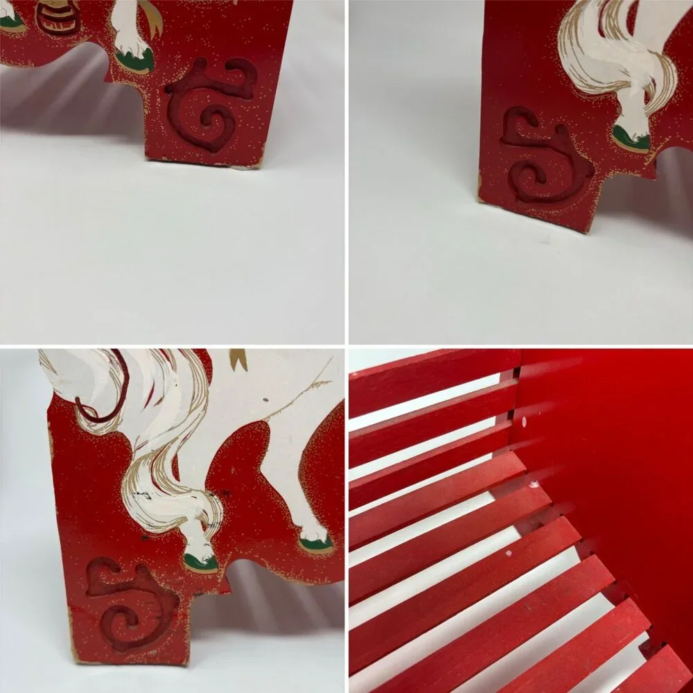 Vintage Carousel Horse Magazine Rack Red Green Wooden Toy Organizer Kids Room - Picture 8 of 9